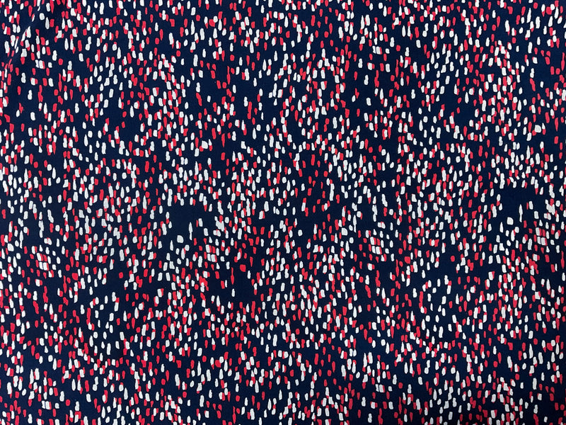 Navy-White-Red Poly Abstract Printed ITY Moss Crepe Knit Fabric