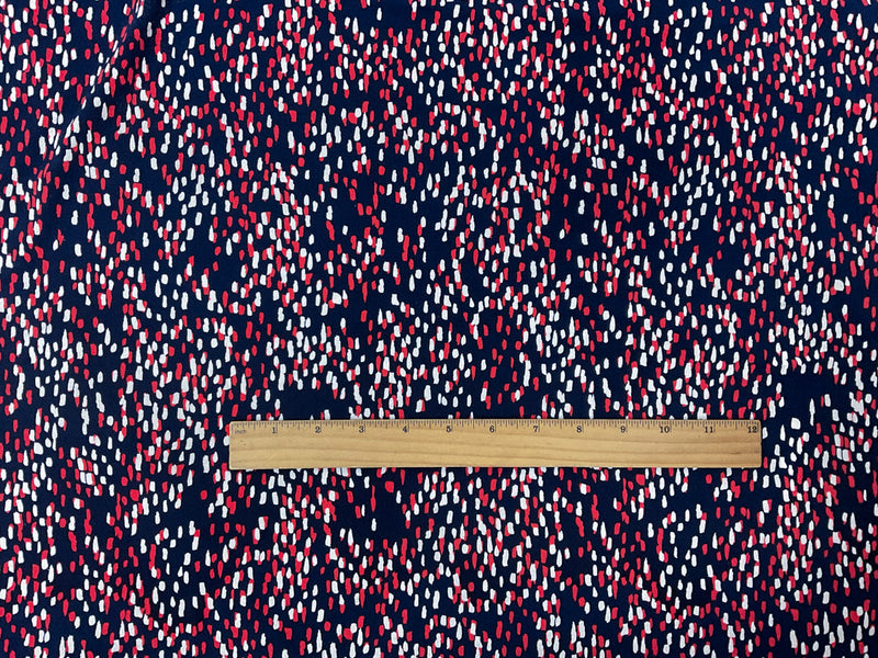 Navy-White-Red Poly Abstract Printed ITY Moss Crepe Knit Fabric