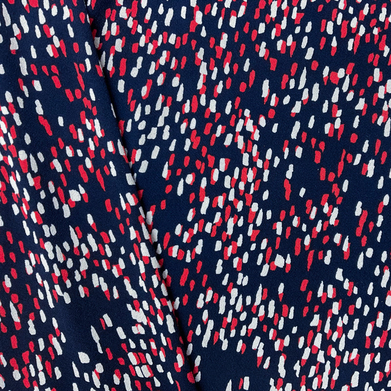Navy-White-Red Poly Abstract Printed ITY Moss Crepe Knit Fabric