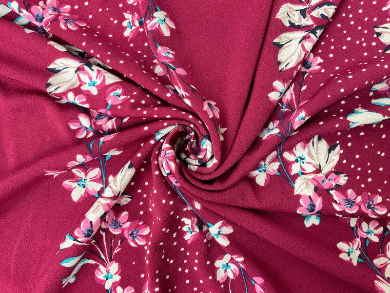 Red-Pink-Multi Poly Floral Printed ITY Moss Crepe Knit Fabric