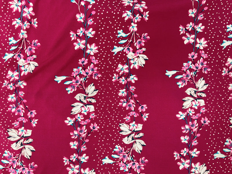 Red-Pink-Multi Poly Floral Printed ITY Moss Crepe Knit Fabric