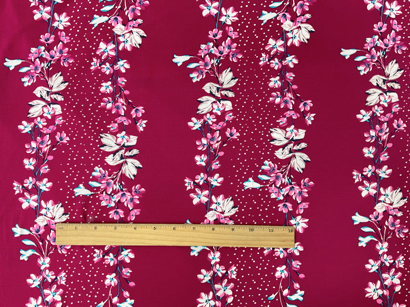 Red-Pink-Multi Poly Floral Printed ITY Moss Crepe Knit Fabric