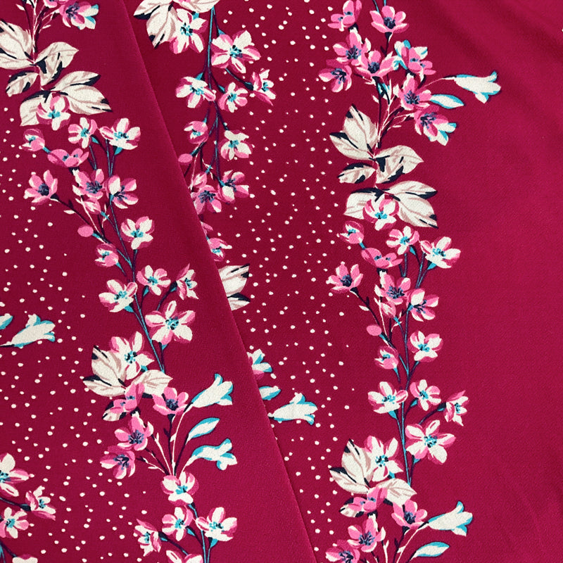 Red-Pink-Multi Poly Floral Printed ITY Moss Crepe Knit Fabric