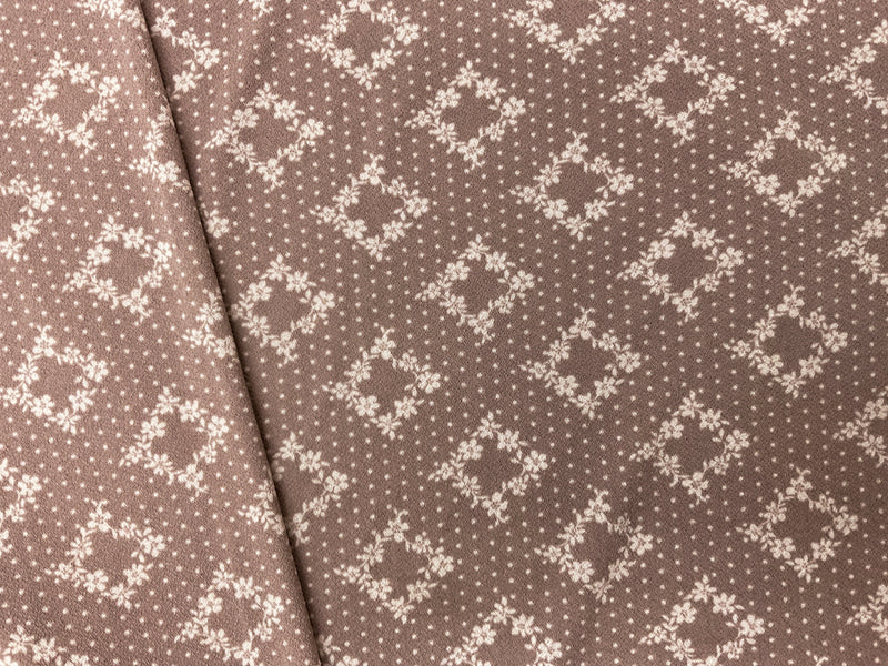 Brown-Ivory Poly Floral Dot Printed ITY Moss Crepe Knit Fabric