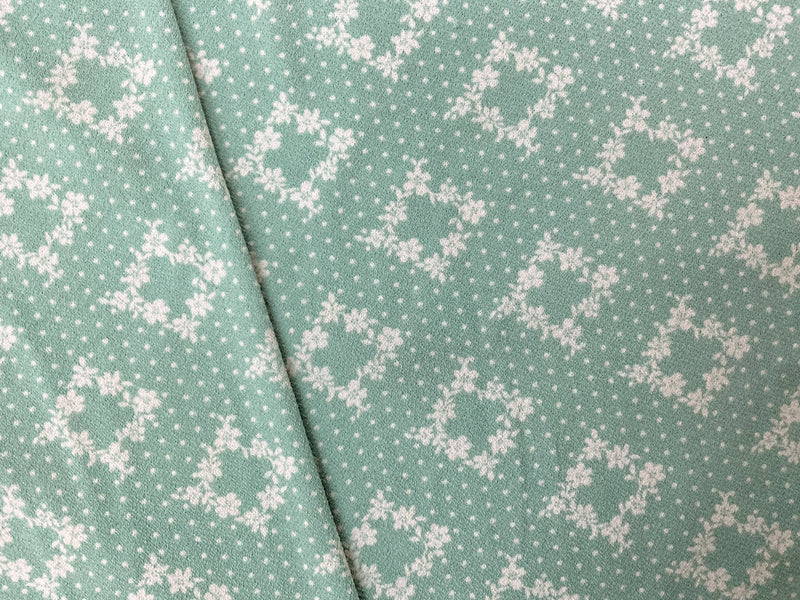 Green-Off-White Poly Floral Dot Print ITY Moss Crepe Knit Fabric