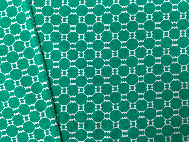 Green-White Poly Geometric Printed ITY Moss Crepe Knit Fabric