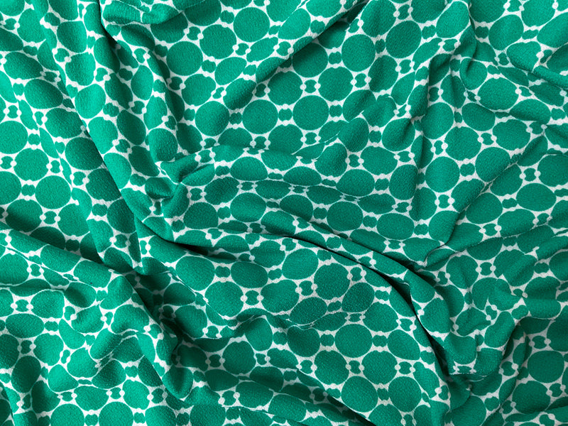 Green-White Poly Geometric Printed ITY Moss Crepe Knit Fabric
