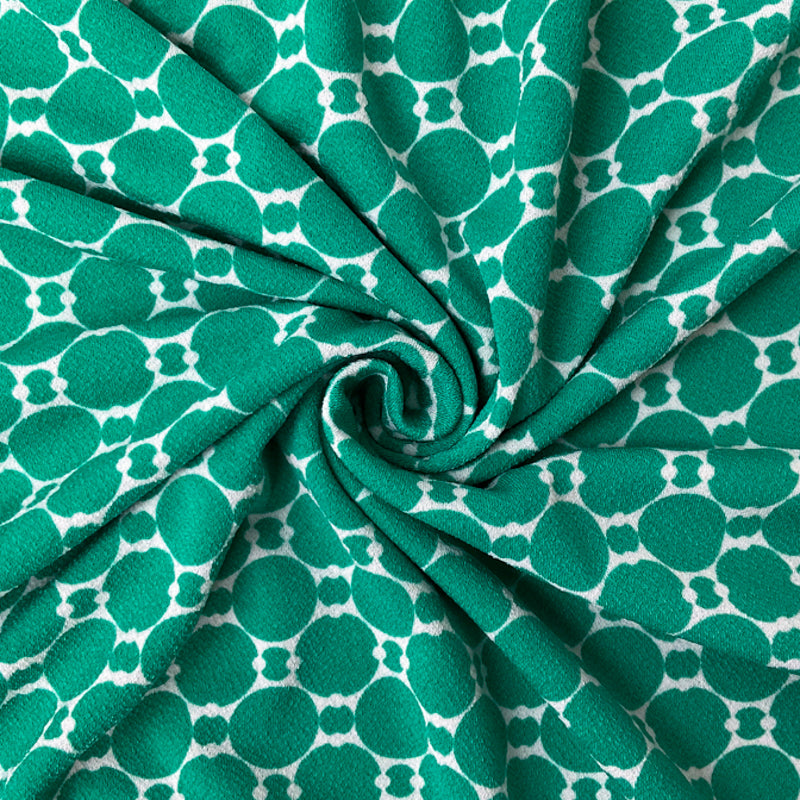 Green-White Poly Geometric Printed ITY Moss Crepe Knit Fabric