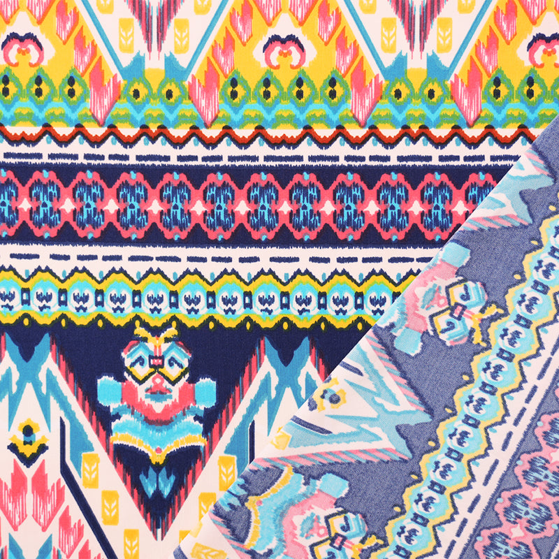 Coral-Teal-Multi Nylon Aztec Printed Activewear Knit Fabric