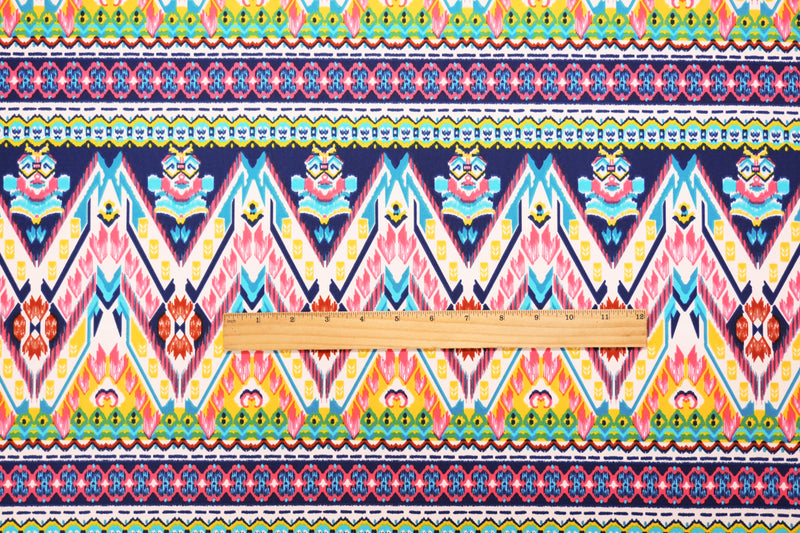Coral-Teal-Multi Nylon Aztec Printed Activewear Knit Fabric