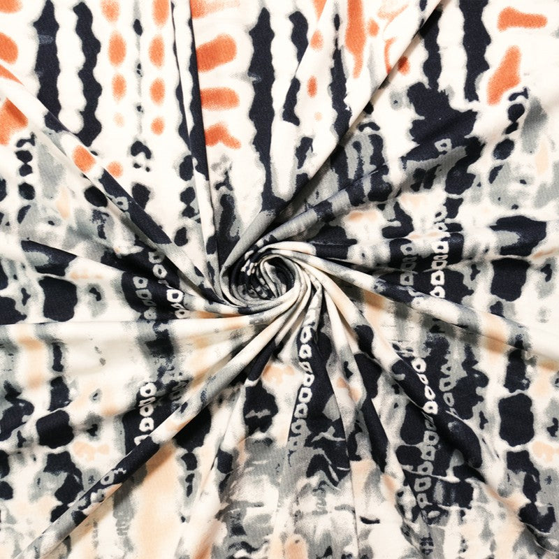 Navy-Multi Nylon Abstract Tie Dye Print Activewear Knit Fabric