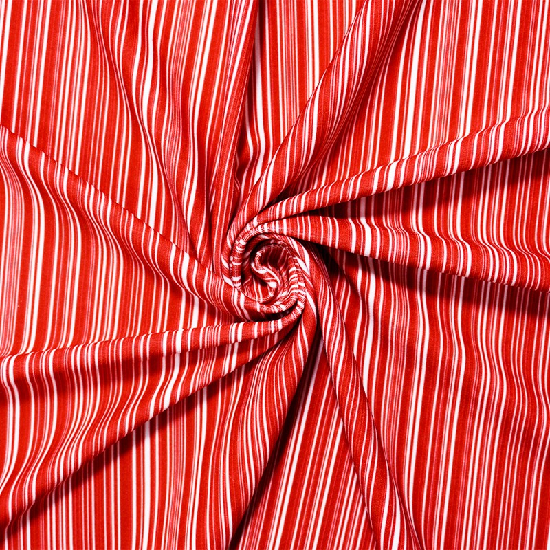 Red-White Nylon Stripe Printed Activewear Knit Fabric