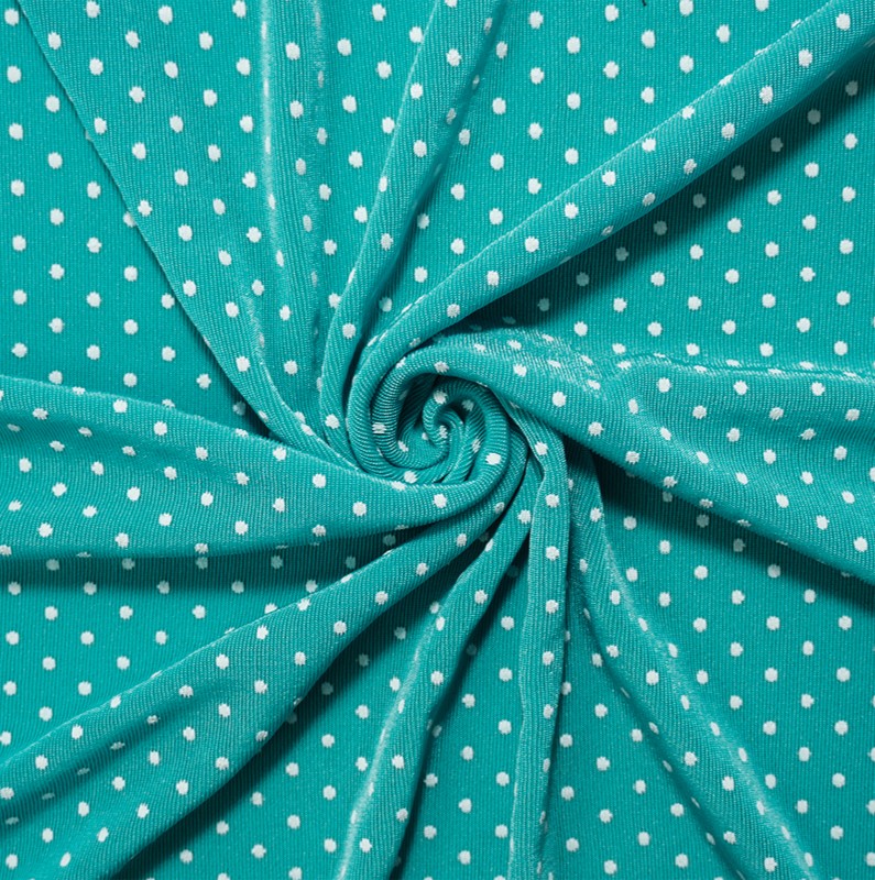 Teal-White Dot Acetate Stretch Slinky Knit Fabric