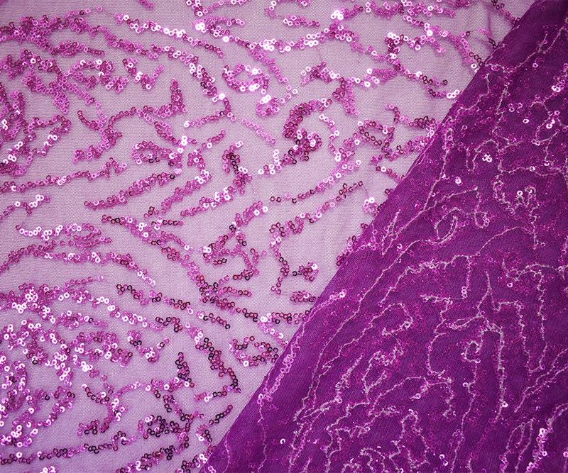Purple Polyester Abstract Sequined Mesh Tulle Fabric