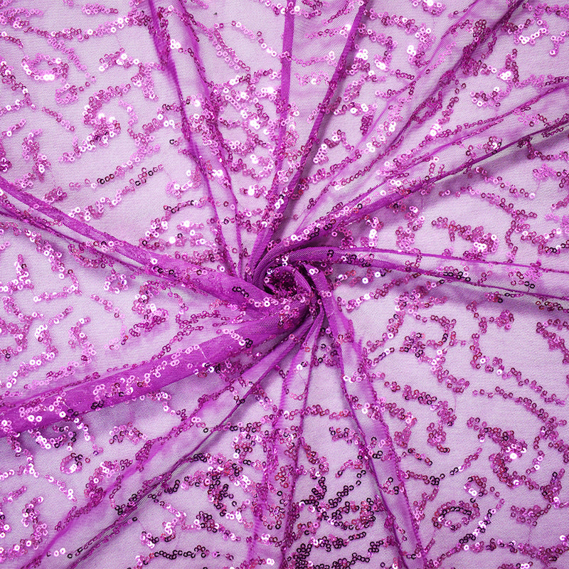 Purple Polyester Abstract Sequined Mesh Tulle Fabric