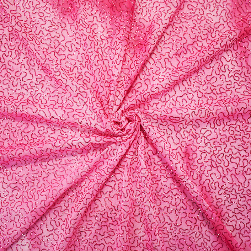 Pink Nylon Tie Dye Sparkle Coral Printed Stretch Spandex Mesh Knit Fabric