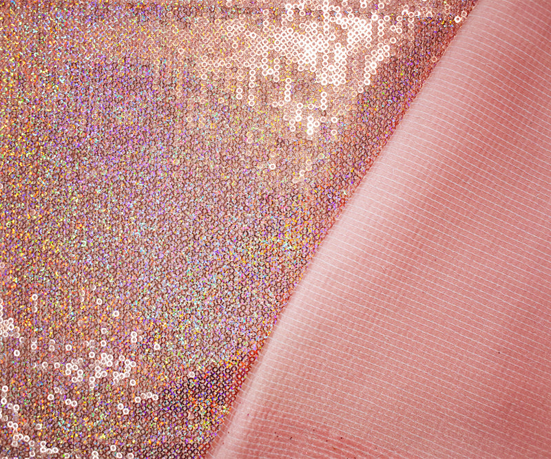Peach Nylon Polyester Sequined Stretch Knit Fabric