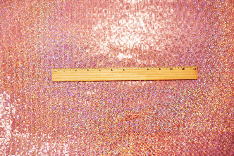 Peach Nylon Polyester Sequined Stretch Knit Fabric