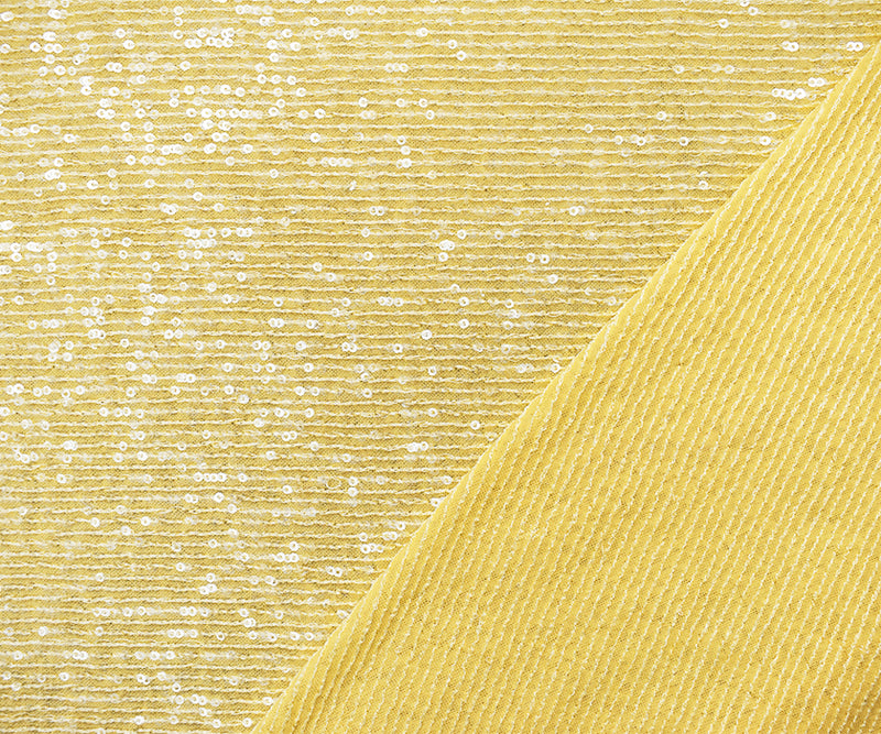 Yellow Nylon Blend Sequined Stretch Spandex Mesh Knit Fabric