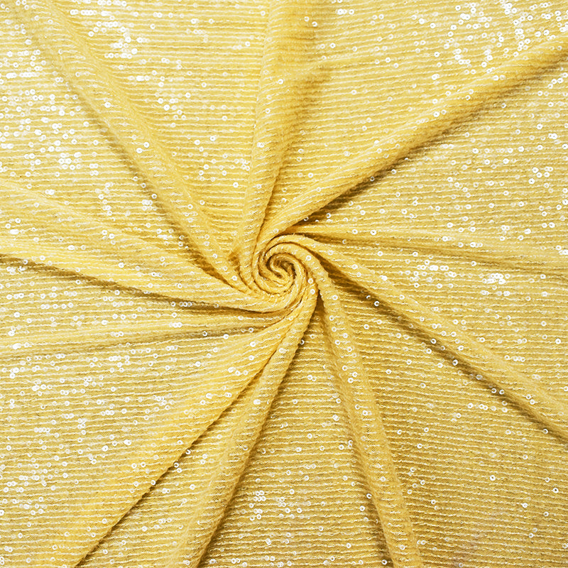 Yellow Nylon Blend Sequined Stretch Spandex Mesh Knit Fabric