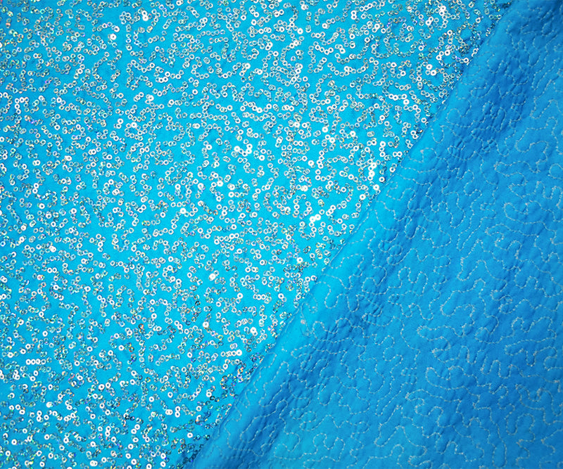 Turquoise-Blue Coral Sequin Pattern Stretch Spandex Knit Fabric
