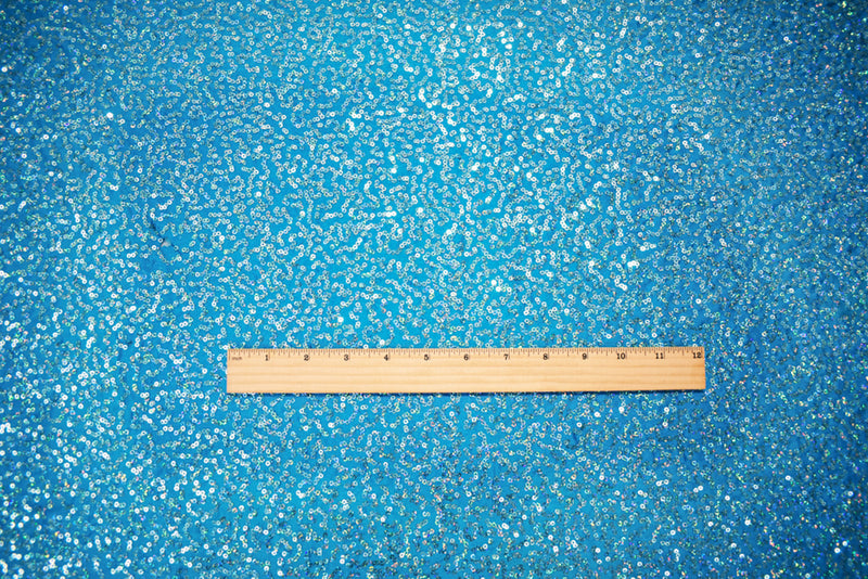 Turquoise-Blue Coral Sequin Pattern Stretch Spandex Knit Fabric