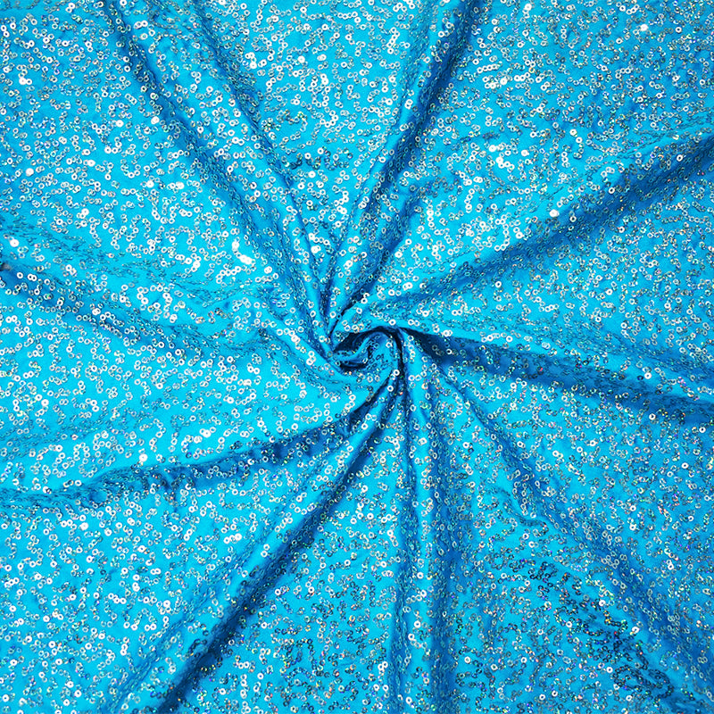 Turquoise-Blue Coral Sequin Pattern Stretch Spandex Knit Fabric