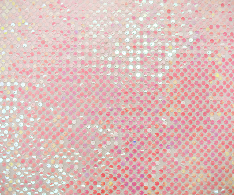 Pink-White-Iridescent Nylon Sequined Tulle Mesh Fabric