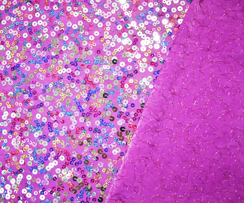 Purple-Pink-Multi Nylon Poly Sequined Stretch Spandex Knit Fabric