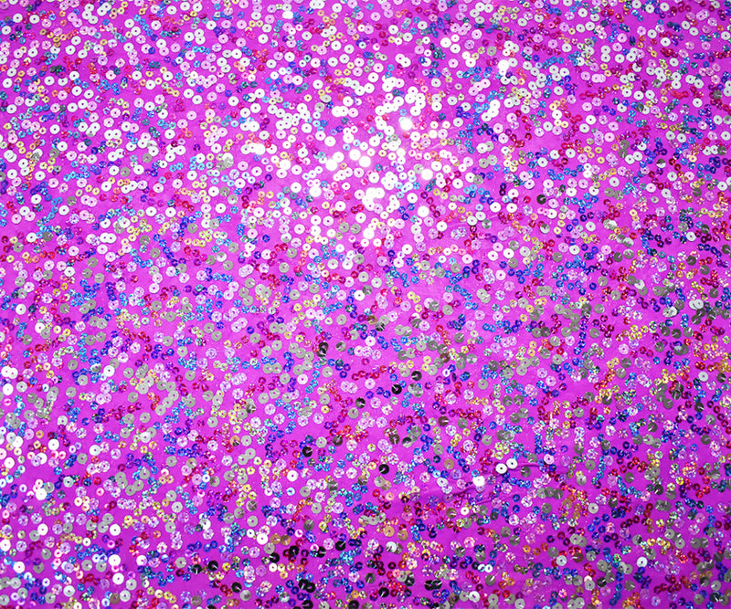 Purple-Pink-Multi Nylon Poly Sequined Stretch Spandex Knit Fabric