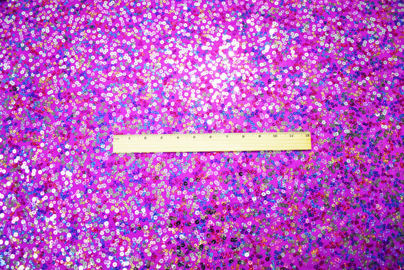 Purple-Pink-Multi Nylon Poly Sequined Stretch Spandex Knit Fabric