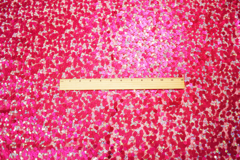 Red-Silver-Pink Poly Sequined Tulle Mesh Fabric