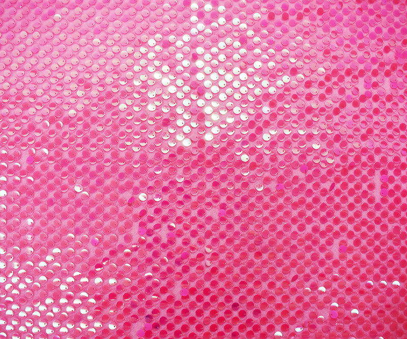 Pink-Iridescent Nylon Sequined Tulle Mesh Fabric