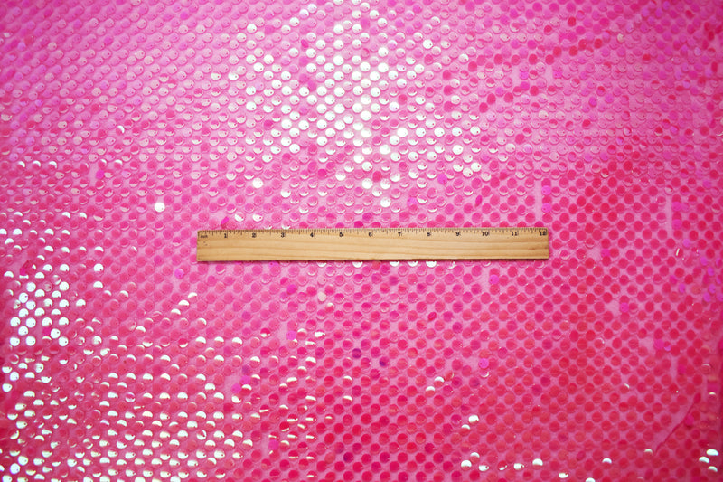 Pink-Iridescent Nylon Sequined Tulle Mesh Fabric