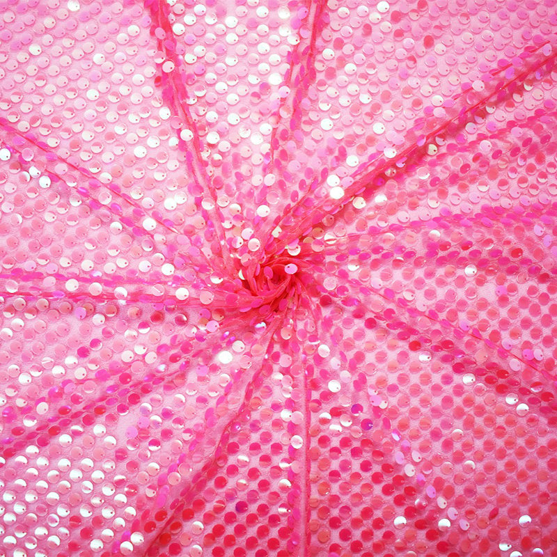 Pink-Iridescent Nylon Sequined Tulle Mesh Fabric