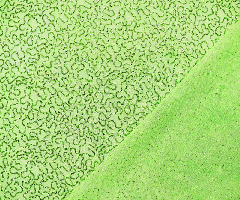 Lime Green Nylon Sparkle Coral Printed Stretch Spandex Mesh Knit Fabric