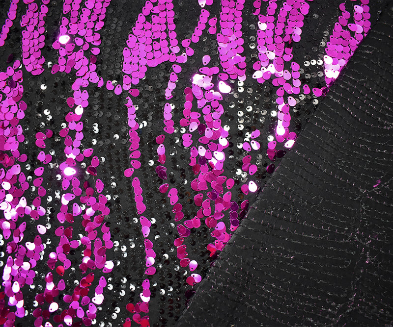 Magenta Poly Abstract Wave Sequin Stretch Spandex Knit Fabric