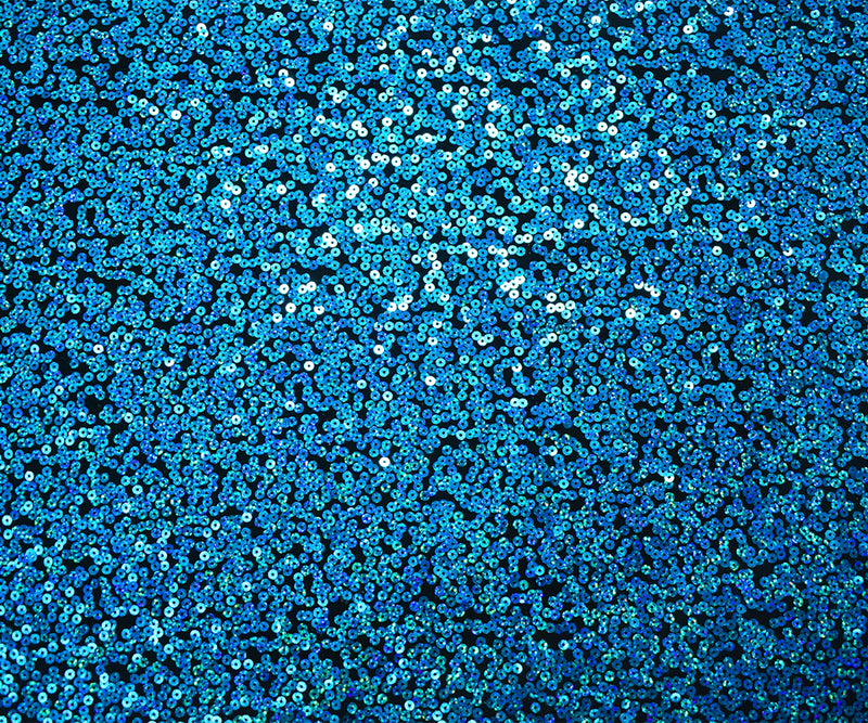 Black-Turquoise Blue Poly Sequined Stretch Spandex Knit Fabric