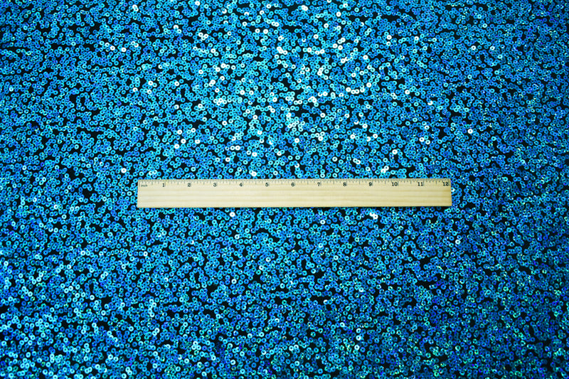 Black-Turquoise Blue Poly Sequined Stretch Spandex Knit Fabric