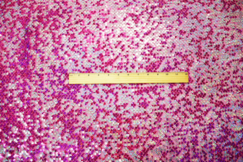 Pink-Magenta-Silver Nylon Sequined Tulle Fabric