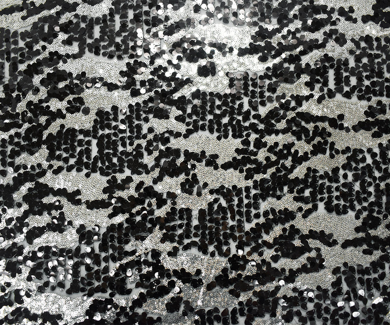 Black-Metallic Silver Nylon Abstract Sequin Tulle Mesh Fabric