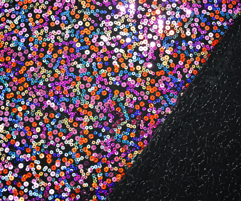 Orange-Multi Nylon-Poly Scattered Sequined Stretch Knit Fabric