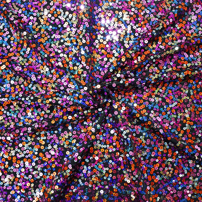 Orange-Multi Nylon-Poly Scattered Sequined Stretch Knit Fabric