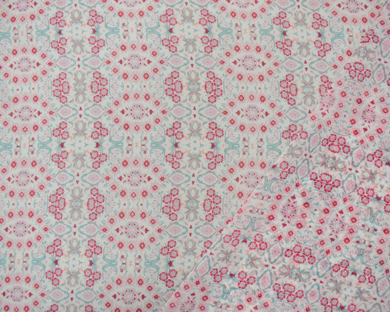 Pink-White-Multi Poly Floral Printed Chiffon Woven Fabric
