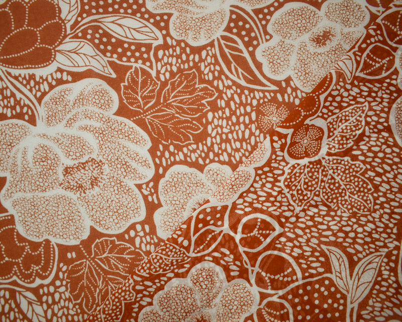 Brown-White Poly Floral Printed Crepe Chiffon Woven Fabric