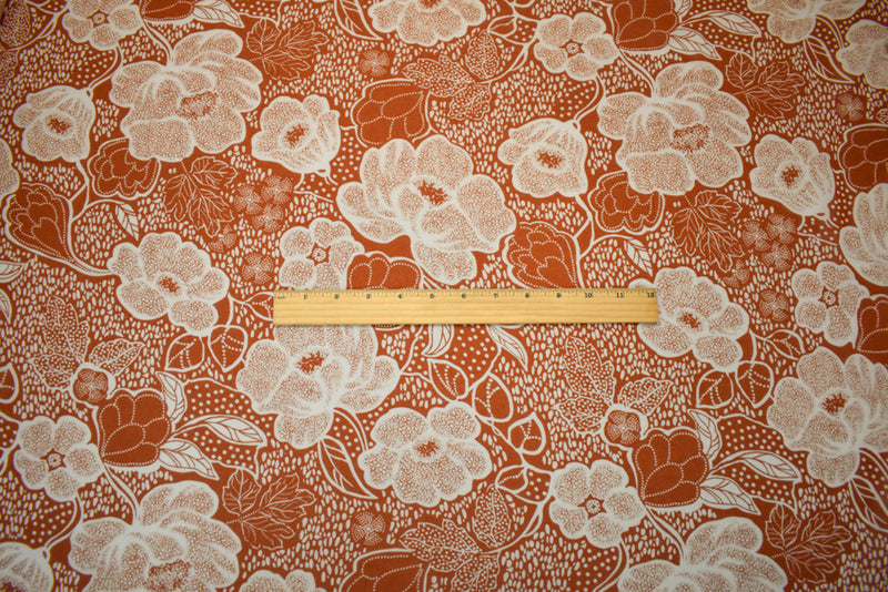 Brown-White Poly Floral Printed Crepe Chiffon Woven Fabric