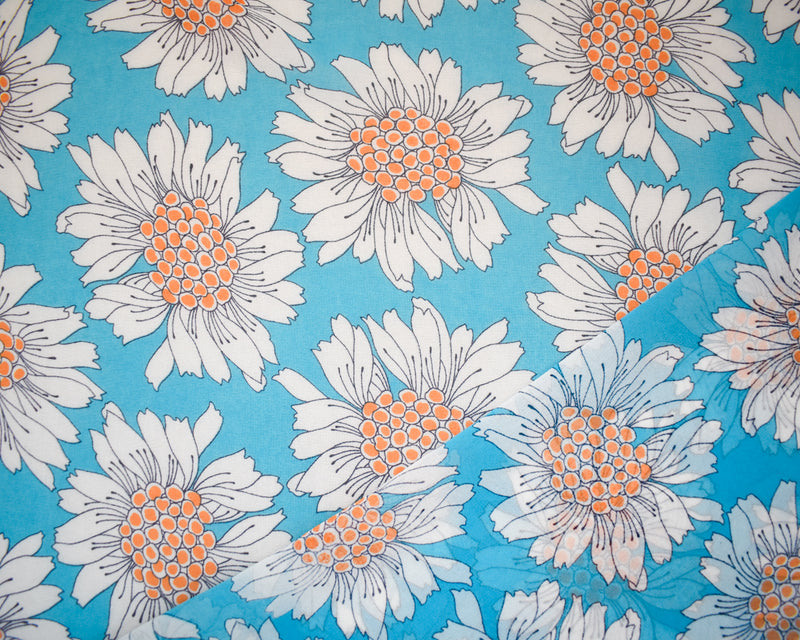 1 1/4 YD PC-Blue-White-Multi Poly Floral Printed Chiffon Woven Fabric