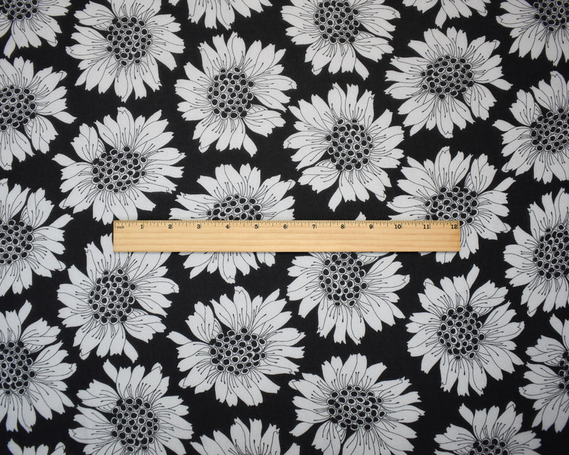 Black-White Poly Floral Printed Pebble Chiffon Woven Fabric