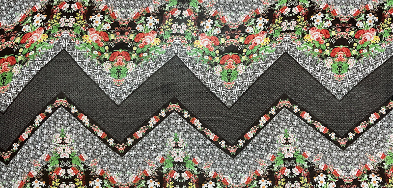 Black-Red-Multi Poly Floral Wave Printed Chiffon Woven Fabric