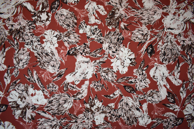 Red-Pink-Multi Poly Abstract Floral Printed Georgette Woven Fabric